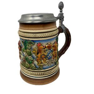 Vintage German Beer Stein With Pewter Lid West Germany Egon Bay Coats Of Arms
